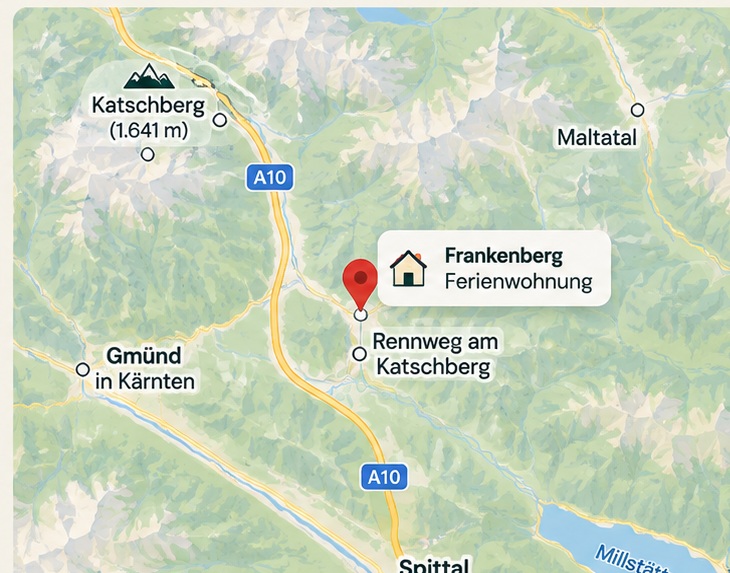 Karte der Umgebung von Frankenberg und Rennweg am Katschberg